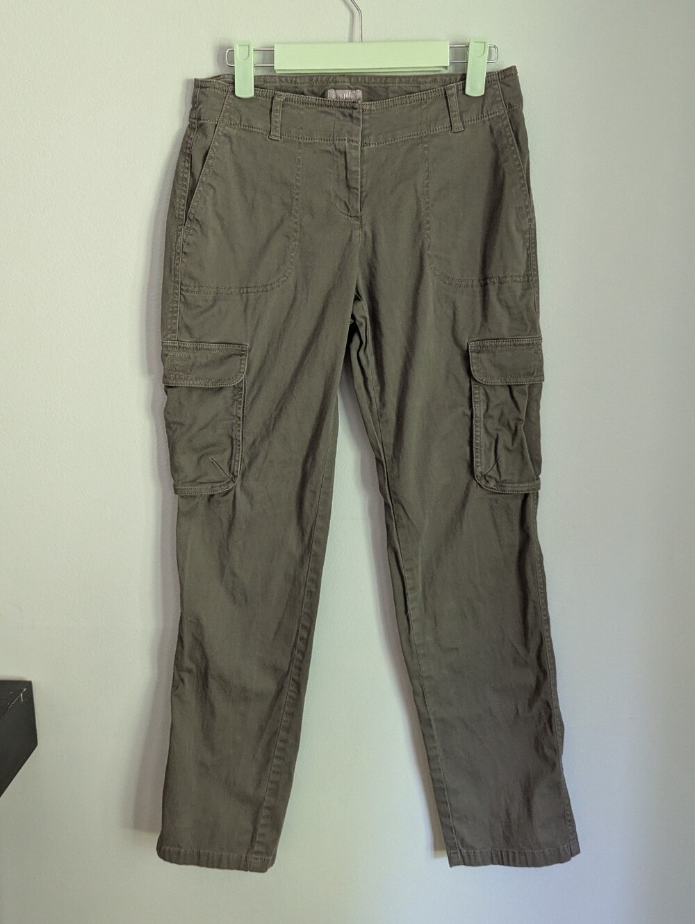 J.Jill Women's 2 Petite Stretch Ankle Cargo Flap Pockets Pants Olive Green